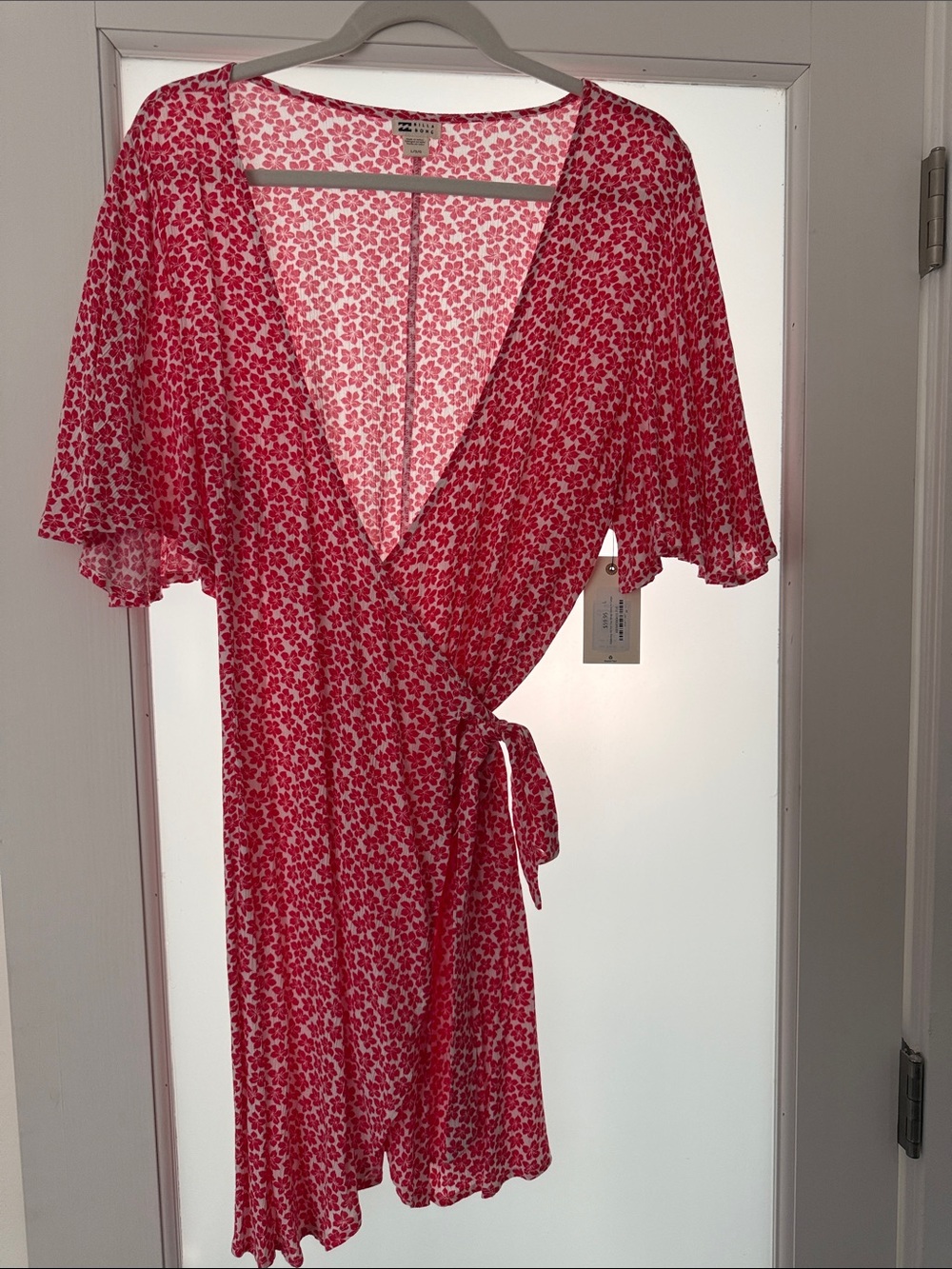 Billabong Red and White Floral Wrap Mini Dress